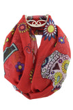 Accessories Red Bohemian Rock Day of the Dead Sugar Skull & Flower Infinity Scarf