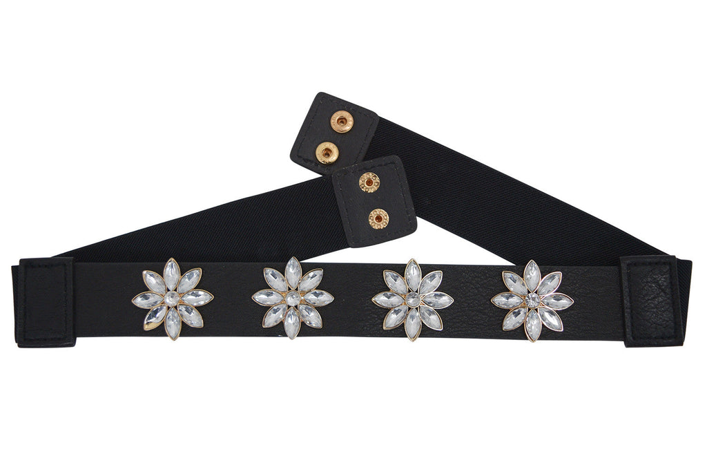 Accessories Bridal Party Rhinestone Flowers Accent Elastic Band Waist Belt
