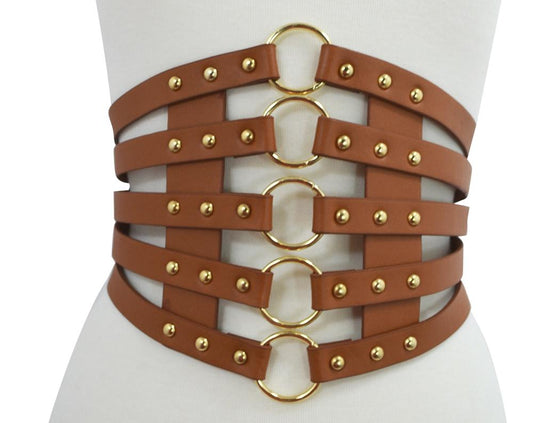 Accessories Brown Cyber Steampunk O-rings Bondage Black Wide Elastic Belt