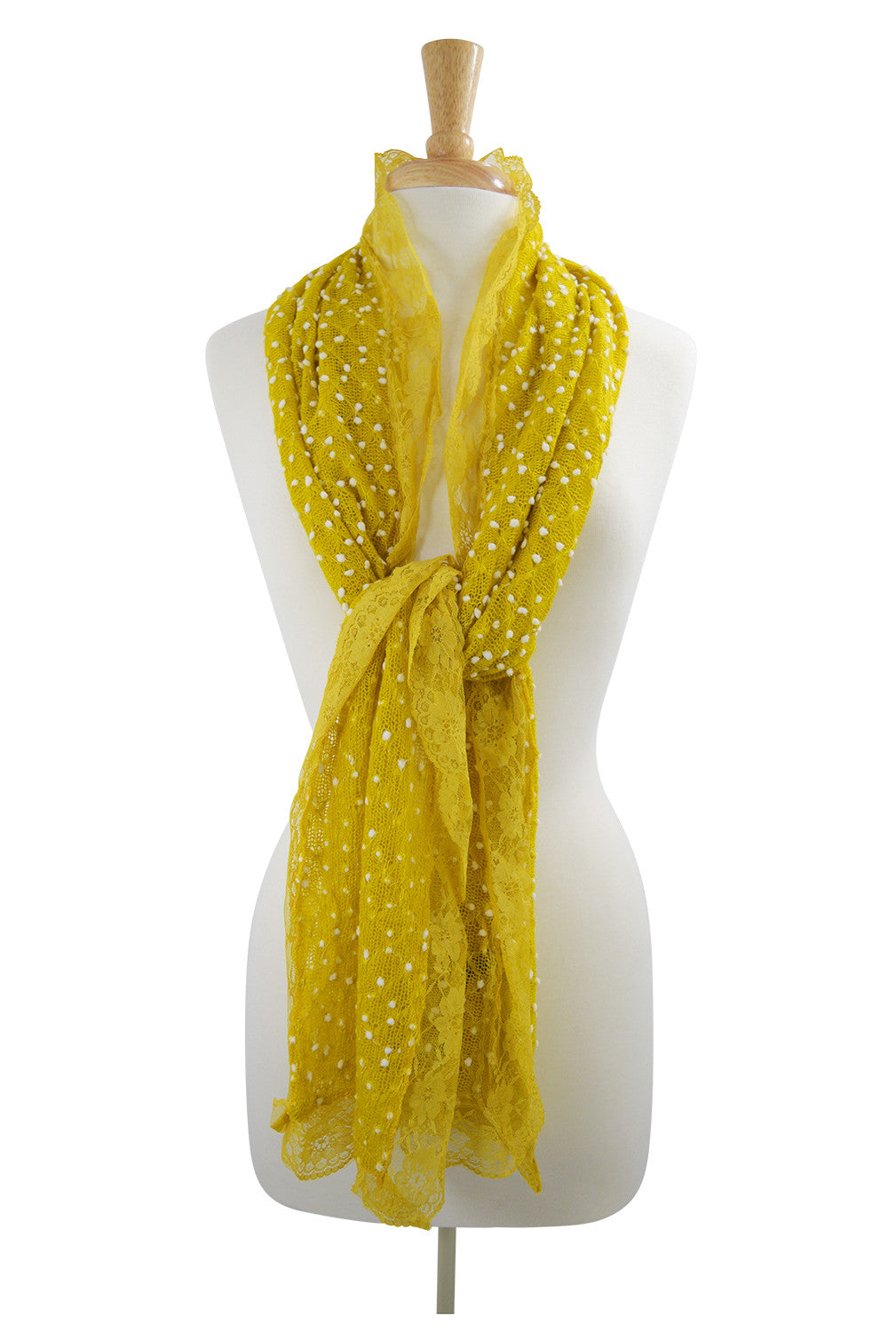 Accessories Mustard Lolita Love Mesh Knit Mini Dots and Lace Trim Fashion Scarf