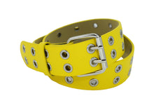 Accessories Punk Rock Double Grommet Holes Leather Belt 2-Row Studded Leather Belt