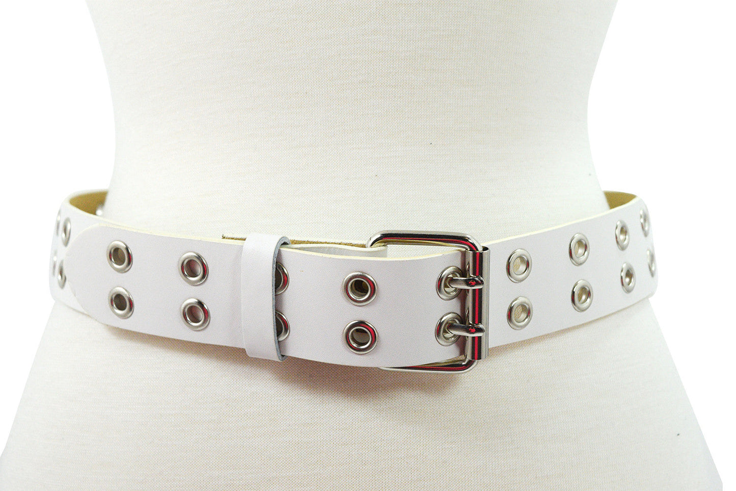 Accessories Punk Rock Double Grommet Holes Leather Belt 2-Row Studded Leather Belt