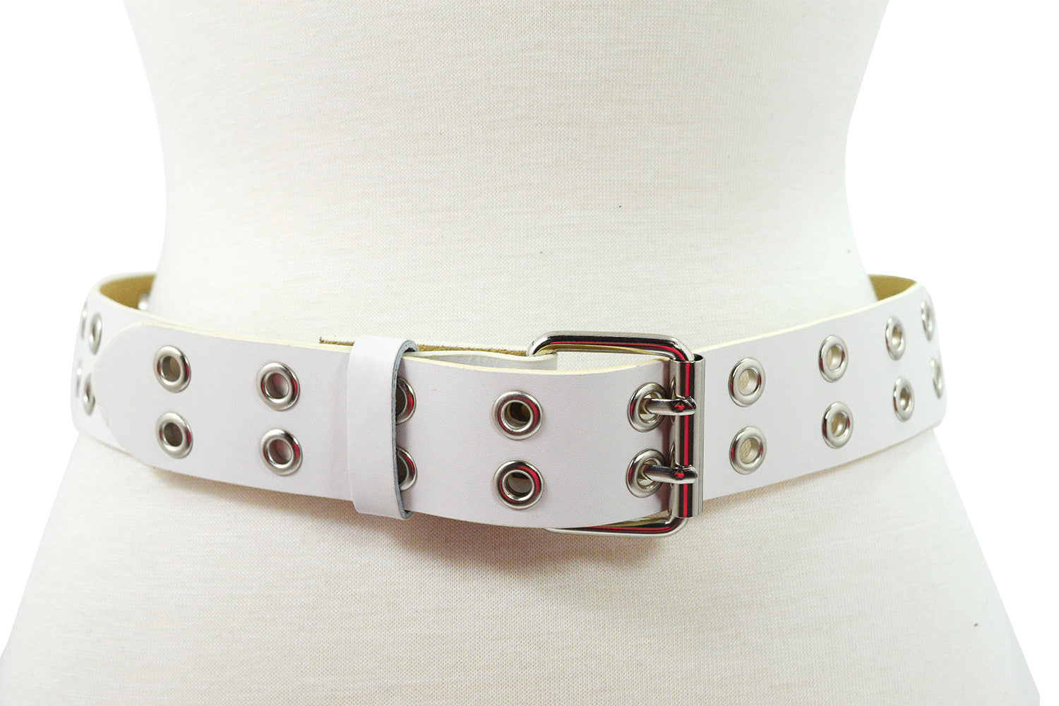 Accessories Punk Rock Double Grommet Holes Leather Belt 2-Row Studded Leather Belt