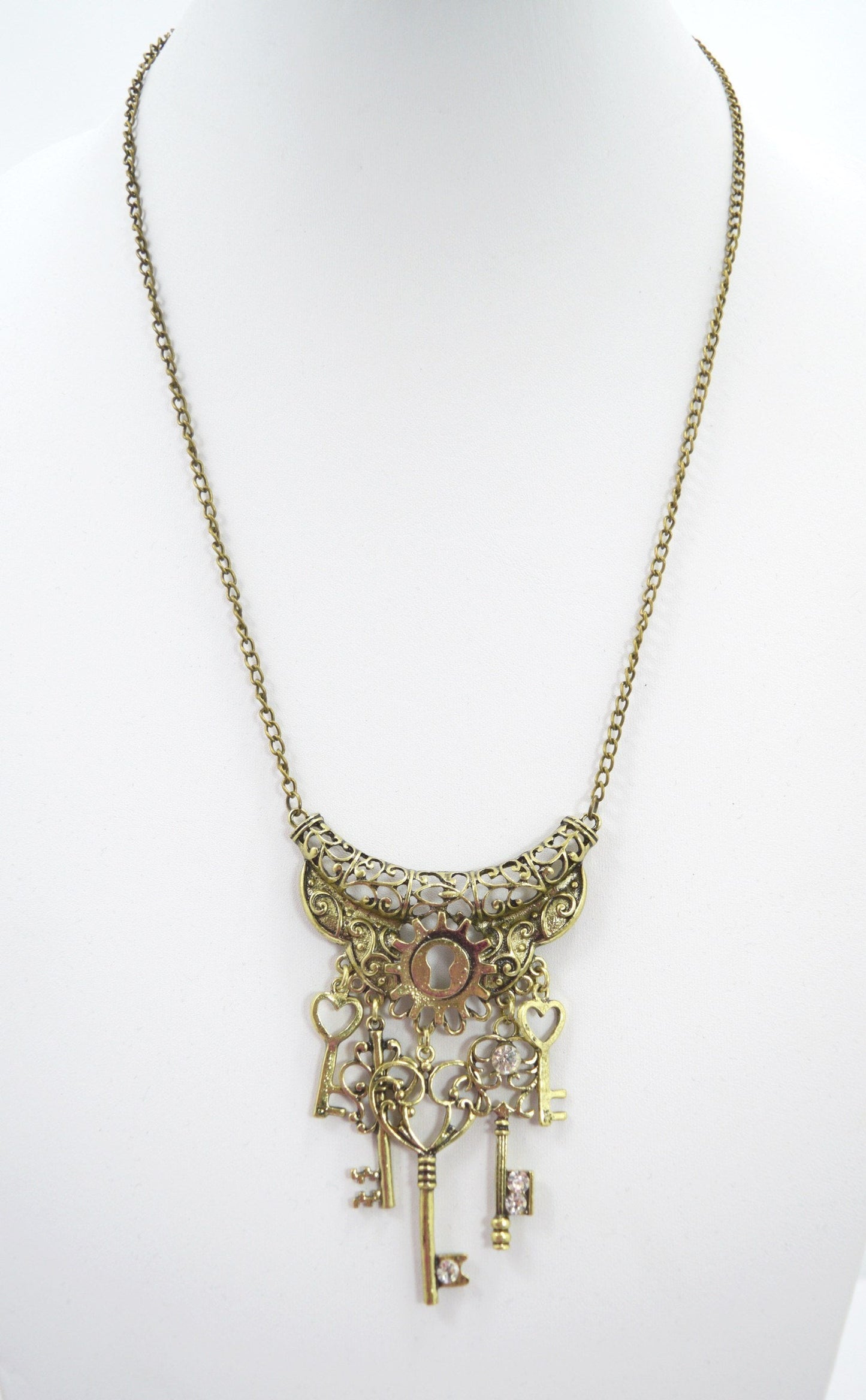 Accessories Steampunk Vintage Key To Your Heart Antique Keys and Cog Charm Pirate Keys Necklace