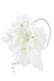 Accessories White Victorian Vintage Bridal Flower White Feather Lace Net Fascinator with Pearl Headband