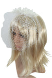 Accessories White Vintage Inspired Bridal Party Flower Accent with Veil Net Pearl Headband