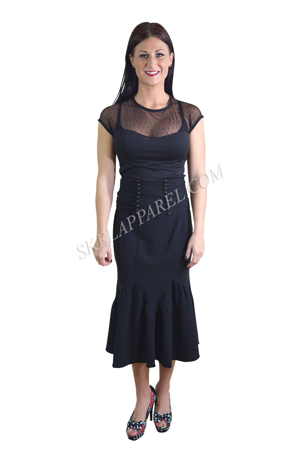 Bottoms Gothic Victorian High Waist Ruffle Mermaid Sash Belt Skirt