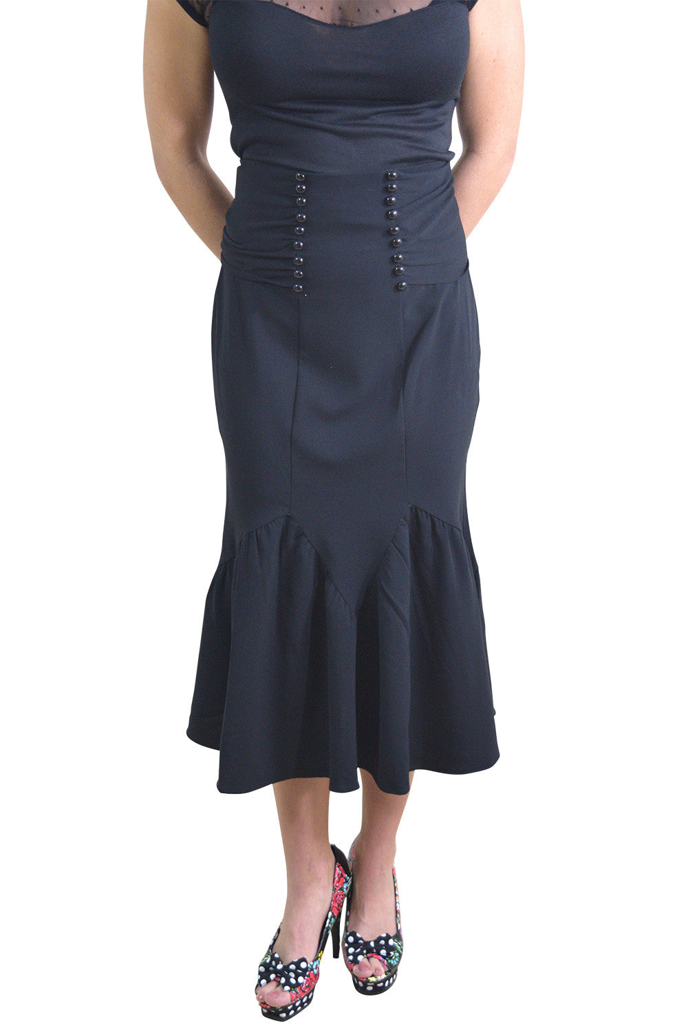 Bottoms Gothic Victorian High Waist Ruffle Mermaid Sash Belt Skirt