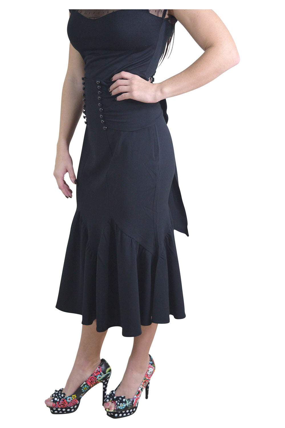 Bottoms Gothic Victorian High Waist Ruffle Mermaid Sash Belt Skirt