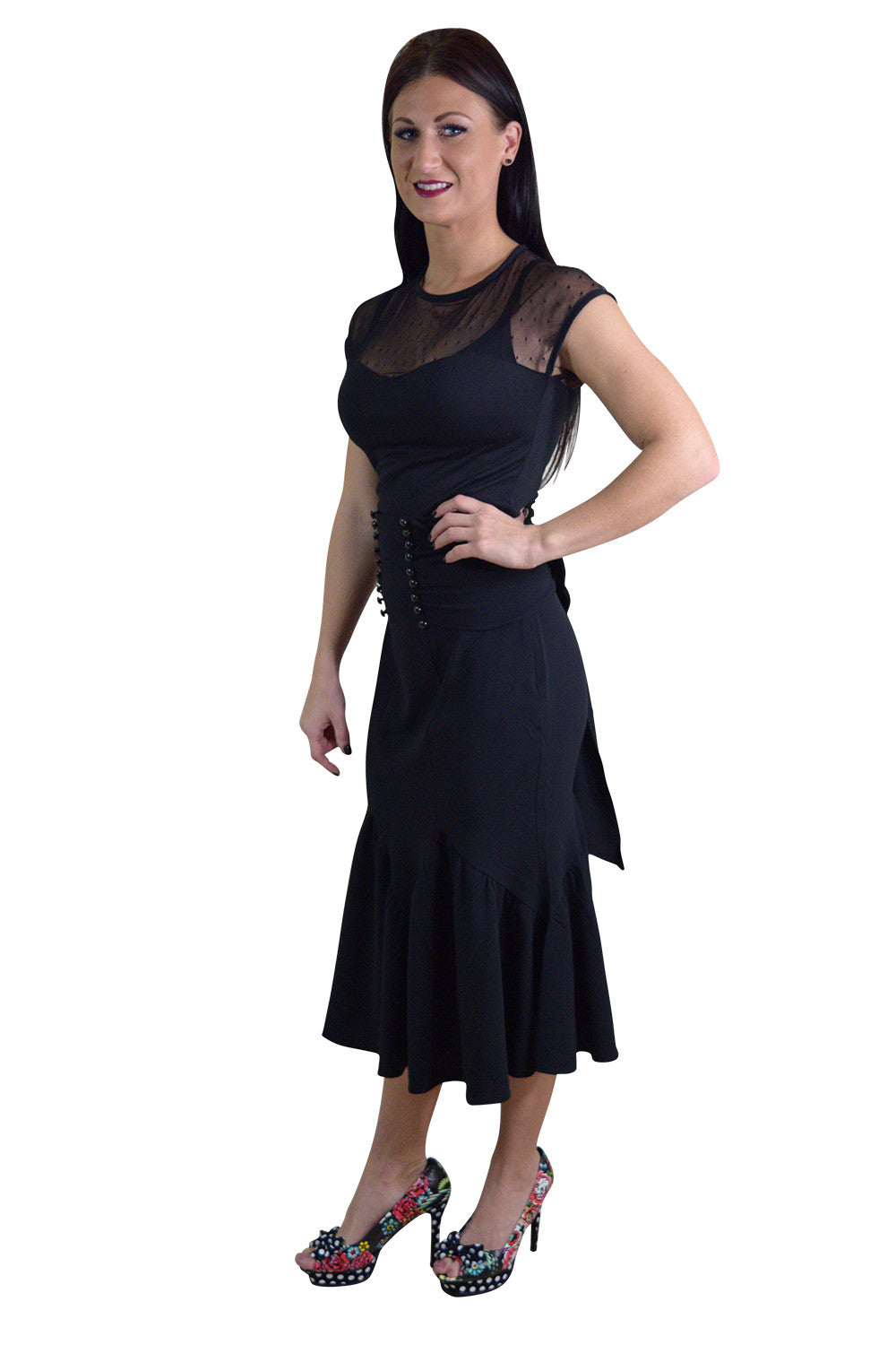 Bottoms Gothic Victorian High Waist Ruffle Mermaid Sash Belt Skirt