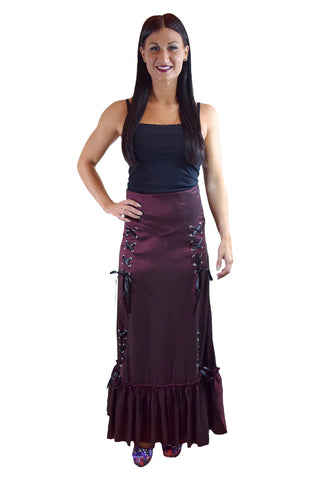 Bottoms Gothic Victorian Steampunk Burgundy Long Maxi 3-way Corset Gown Skirt - Renaissance Skirt BURGUNDY