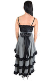 Bottoms Gothic Victorian Steampunk Pinstriped Tiered Tail Long Bustle Gray Skirt