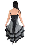 Bottoms Gothic Victorian Steampunk Pinstriped Tiered Tail Long Bustle Gray Skirt
