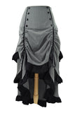Bottoms Gothic Victorian Steampunk Pinstriped Tiered Tail Long Bustle Gray Skirt