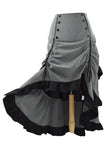 Bottoms Gothic Victorian Steampunk Pinstriped Tiered Tail Long Bustle Gray Skirt