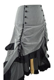 Bottoms Gothic Victorian Steampunk Pinstriped Tiered Tail Long Bustle Gray Skirt