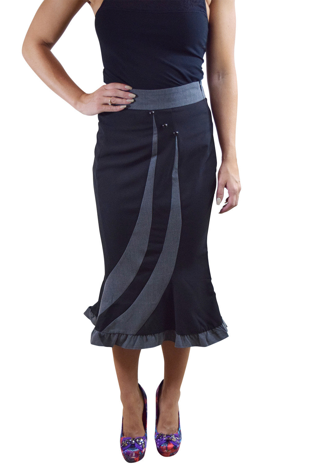 Bottoms Vintage 60's Wiggle Office Lady Black Pencil Bottom Ruffle Skirt