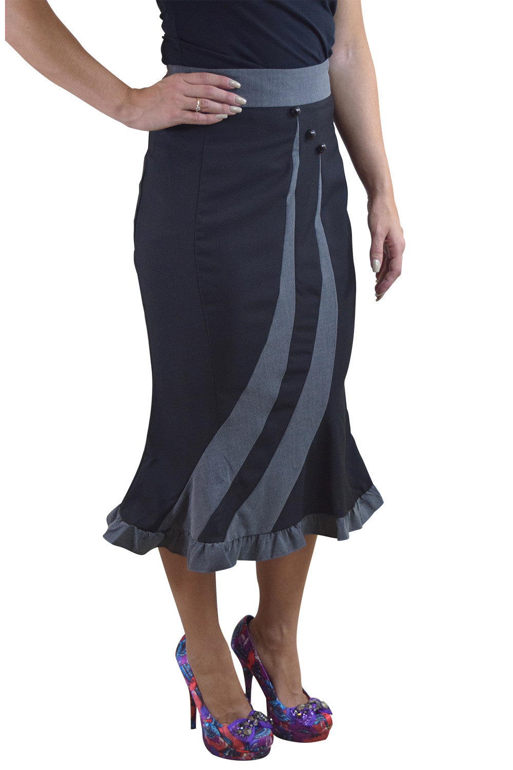 Bottoms Vintage 60's Wiggle Office Lady Black Pencil Bottom Ruffle Skirt