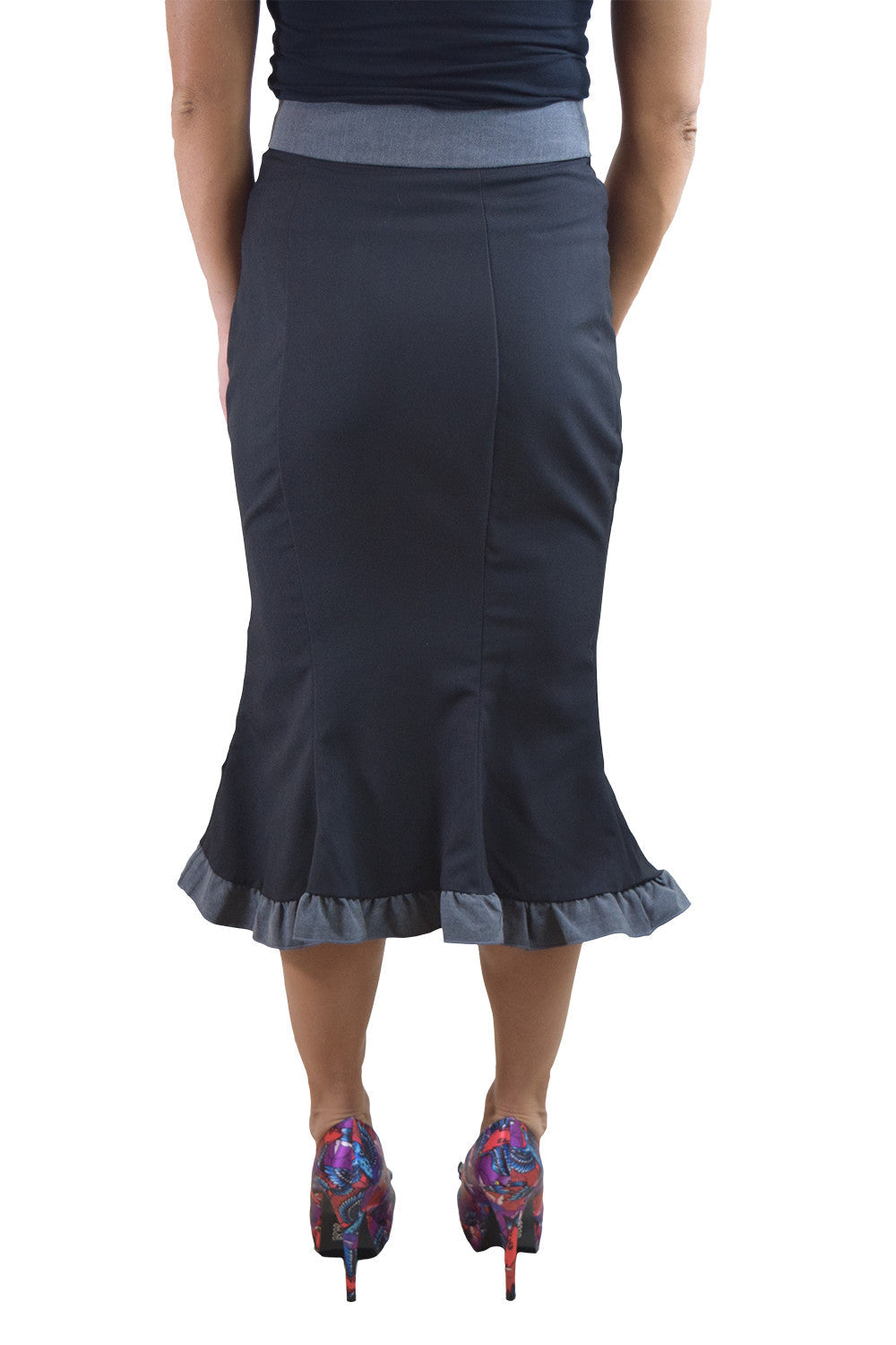 Bottoms Vintage 60's Wiggle Office Lady Black Pencil Bottom Ruffle Skirt