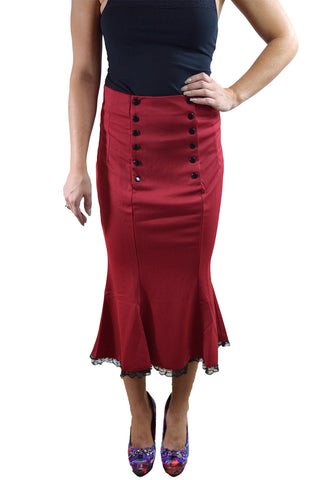 Bottoms Vintage Style Retro Sailor Double Button Red Mermaid Pencil Midi Skirt