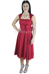 Dresses 50's Rockabilly Vintage Red Belted Bow Accent Flare Midi Party Dress