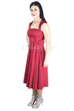 Dresses 50's Rockabilly Vintage Red Belted Bow Accent Flare Midi Party Dress