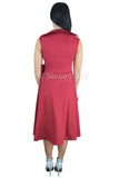 Dresses 50's Rockabilly Vintage Red Belted Bow Accent Flare Midi Party Dress