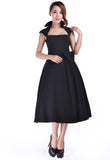 Dresses 50's Vintage Design Rockabilly Vamp Black Belted Party Dress with Bow Accent