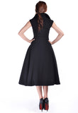 Dresses 50's Vintage Design Rockabilly Vamp Black Belted Party Dress with Bow Accent