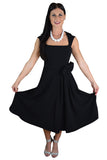 Dresses 50's Vintage Design Rockabilly Vamp Black Belted Party Dress with Bow Accent