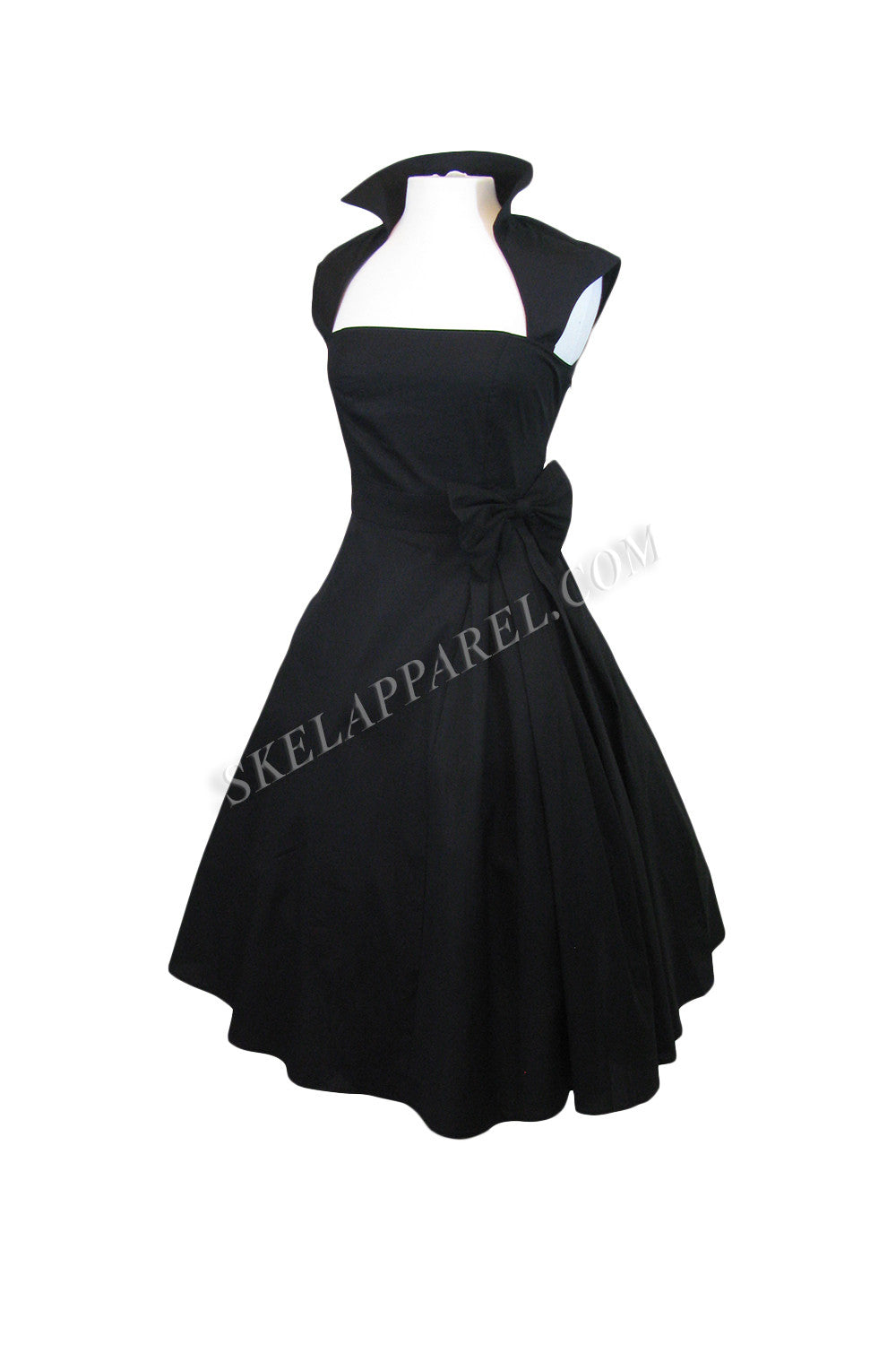 Dresses 50's Vintage Style Black Bow Belted Swing Skirt Party Dress