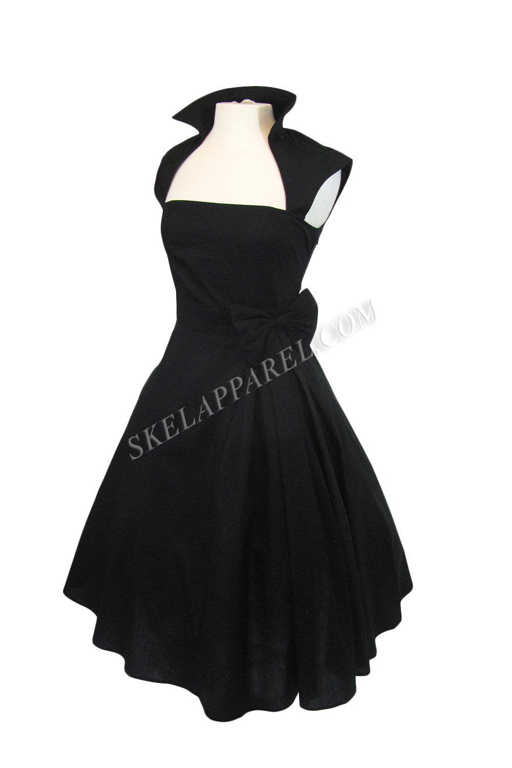 Dresses 50's Vintage Style Black Bow Belted Swing Skirt Party Dress