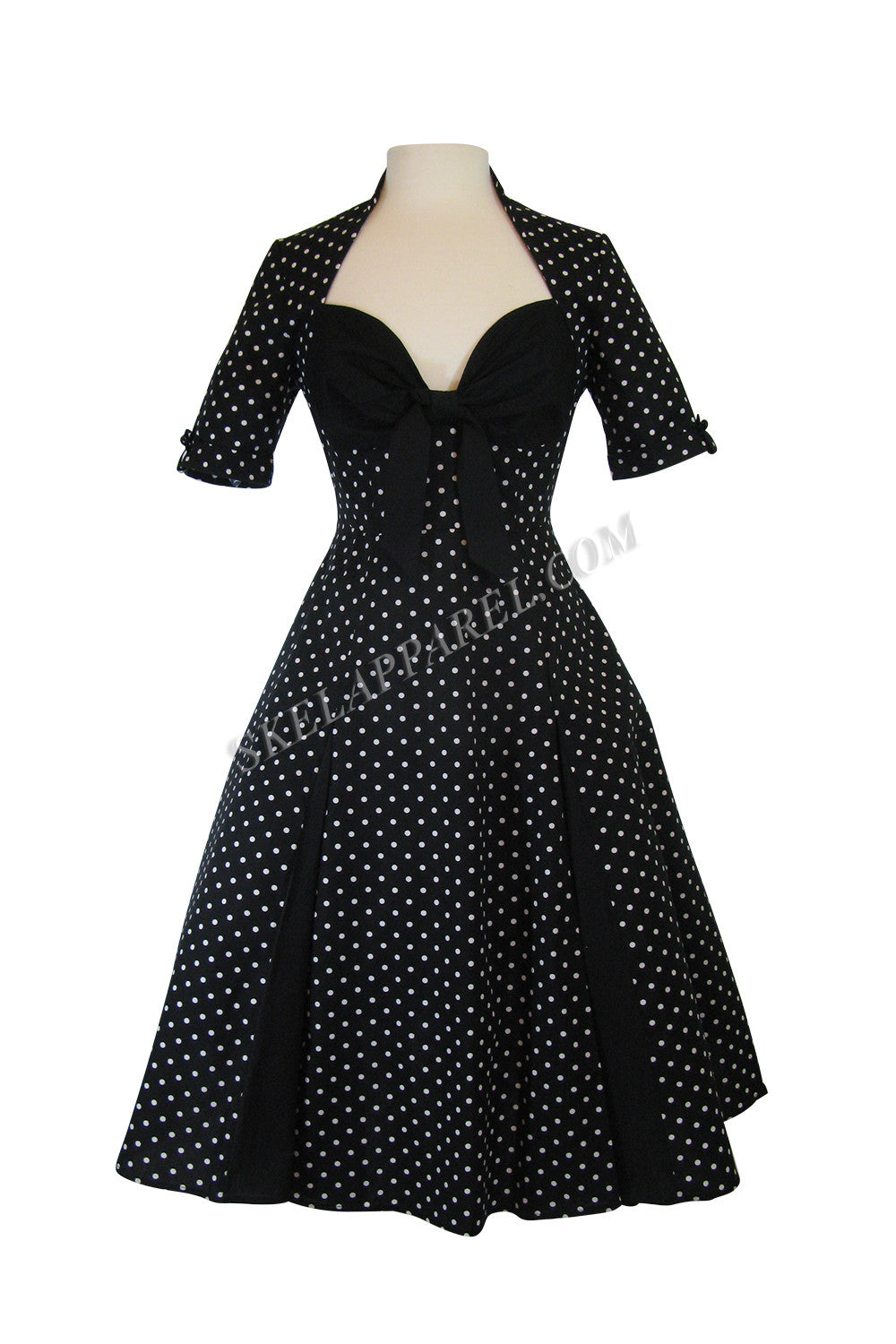 Dresses 60's rockabilly pin-up Polka Dot Black Party Swing Dress - Black / Black