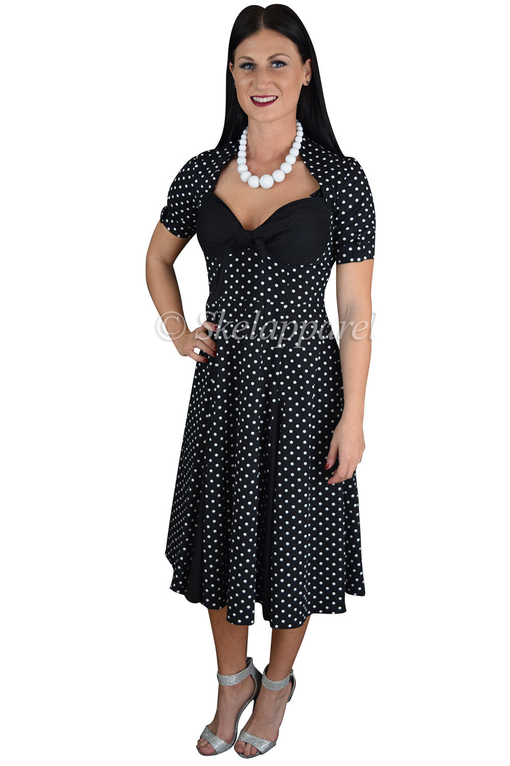 Dresses 60's rockabilly pin-up Polka Dot Black Party Swing Dress - Black / Black