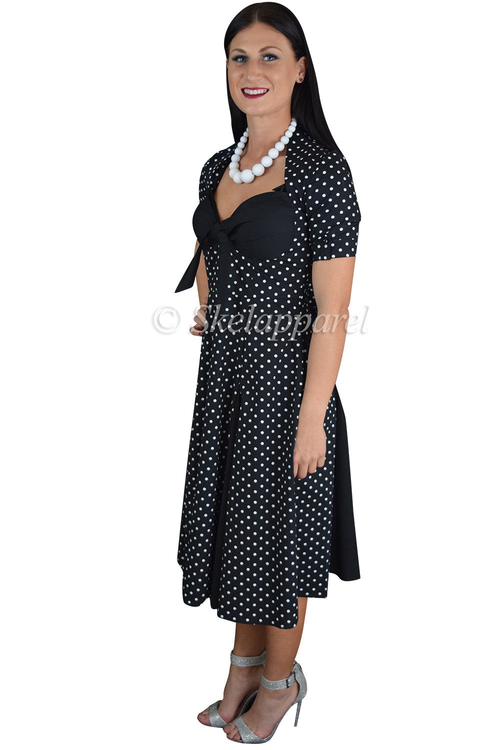 Dresses 60's rockabilly pin-up Polka Dot Black Party Swing Dress - Black / Black