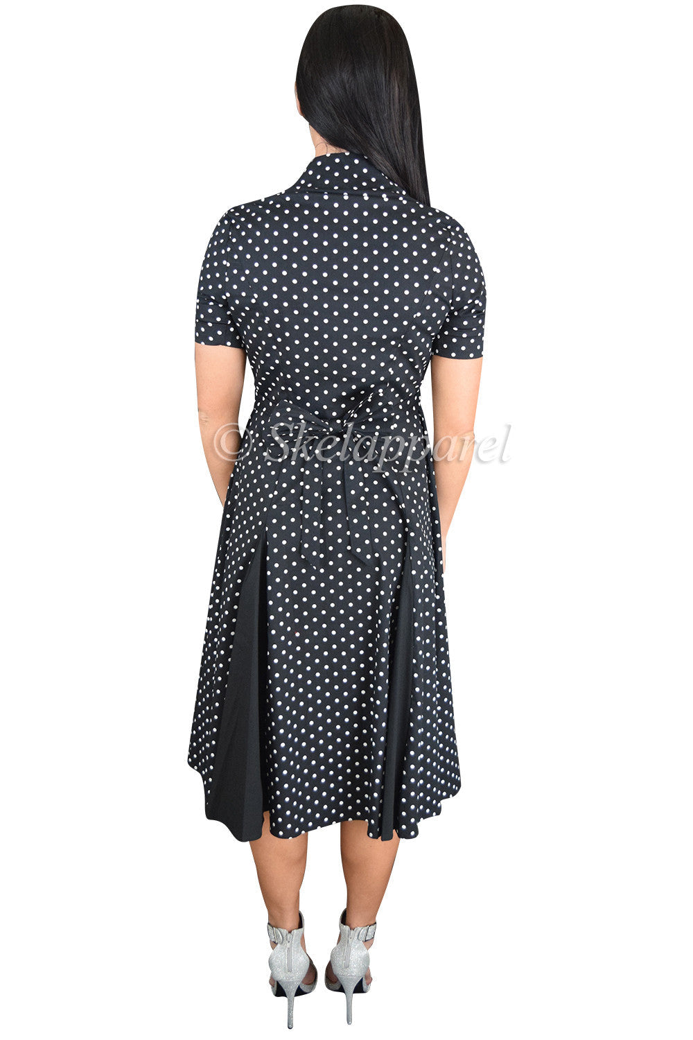 Dresses 60's rockabilly pin-up Polka Dot Black Party Swing Dress - Black / Black