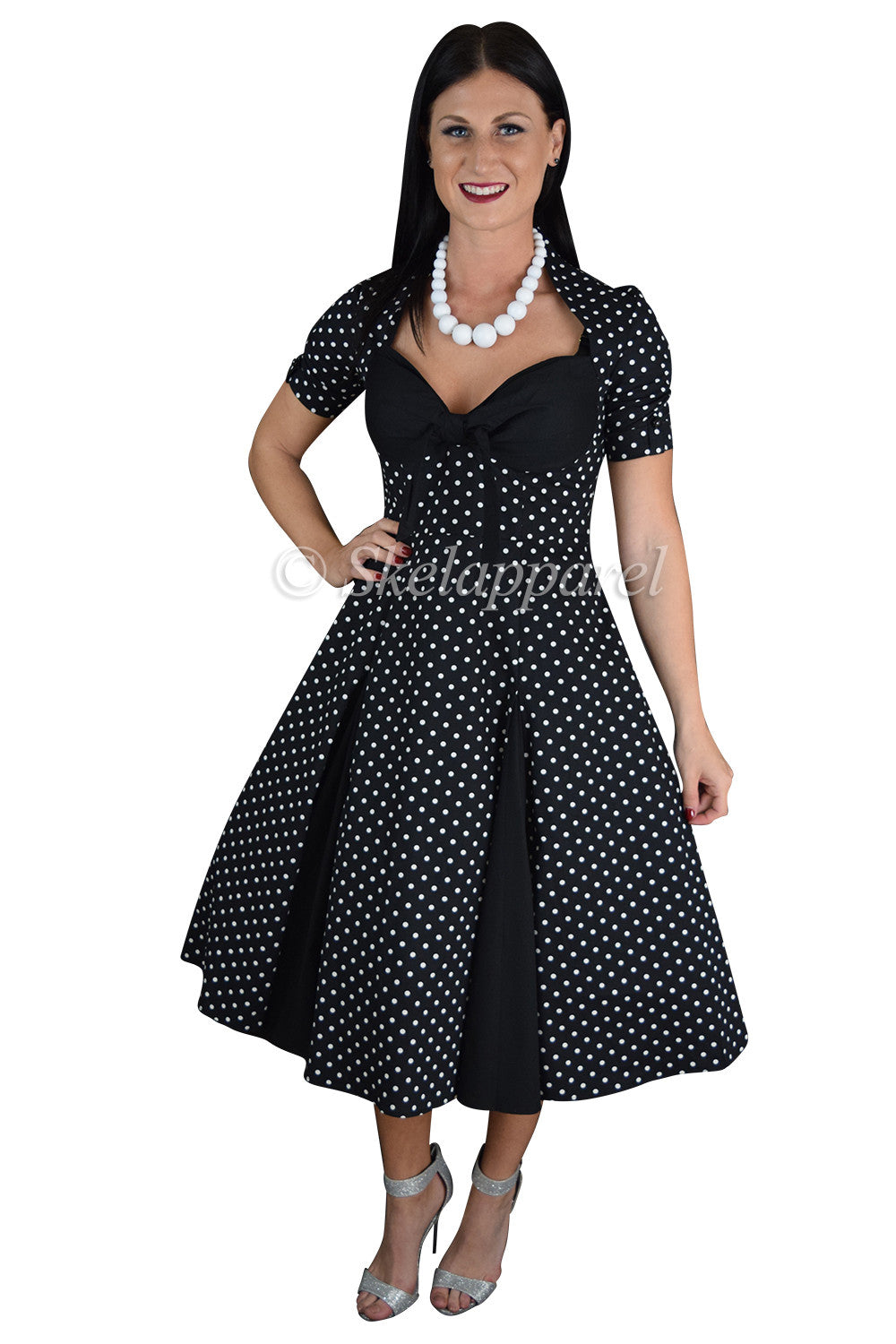 Two-Tone Polka Dot Party Dress Retro Inspired with Black Bust and Tie Design US8 (EU40) / Black Two-Tone Polka Dot Party Dress Retro Inspired with Black Bust and Tie Design US8 (EU40) / Black