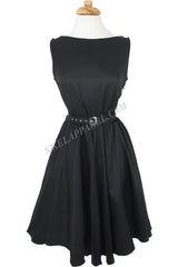 Dresses 60's Rockabilly Vintage Audrey Hepburn Style Black Satin Flare Swing Party Dress
