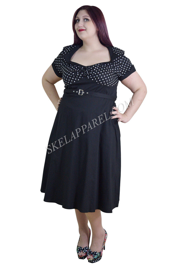 Dresses 60's Vintage Inspired Plus Size Vintage Retro Design Polka Dot Flare Party Dress