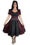 Dresses 60's Vintage inspired Queen of Hearts Two Tone Burgundy & Black Satin Dress