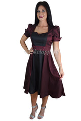 Dresses 60's Vintage inspired Queen of Hearts Two Tone Burgundy & Black Satin Dress