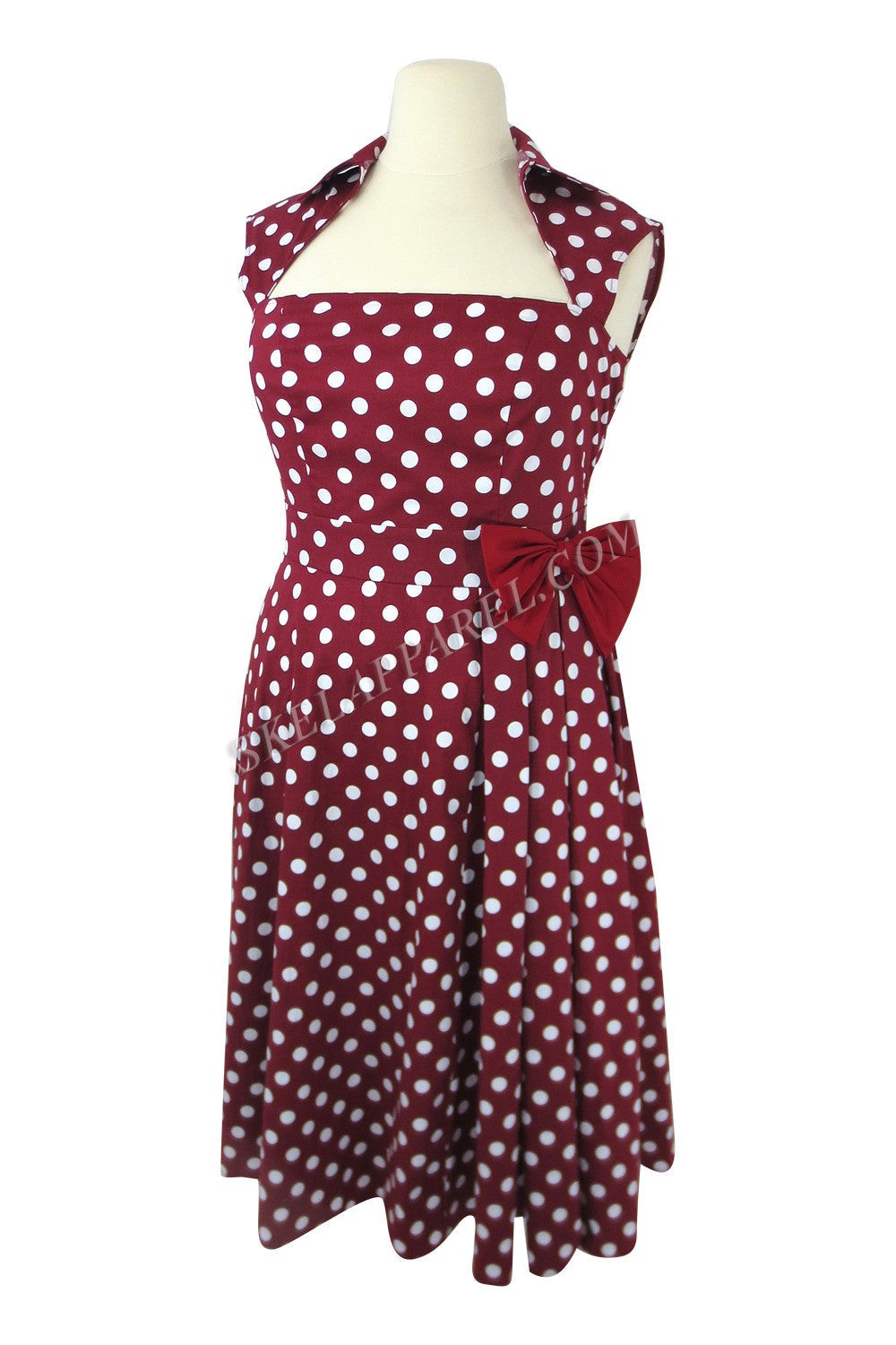 Women's Retro Style Pin-Up Red and White Polka Dot Belted Bow Party Dress Plus Size US16 / Red Women's Retro Style Pin-Up Red and White Polka Dot Belted Bow Party Dress Plus Size US16 / Red
