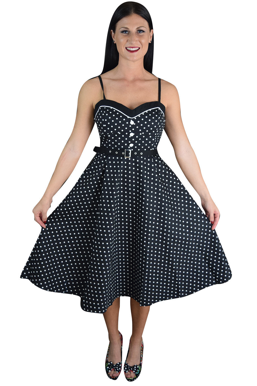 Dresses 60's Vintagge Black and White Polka Dot Flare Two Tone Dress with Bolero Jacket