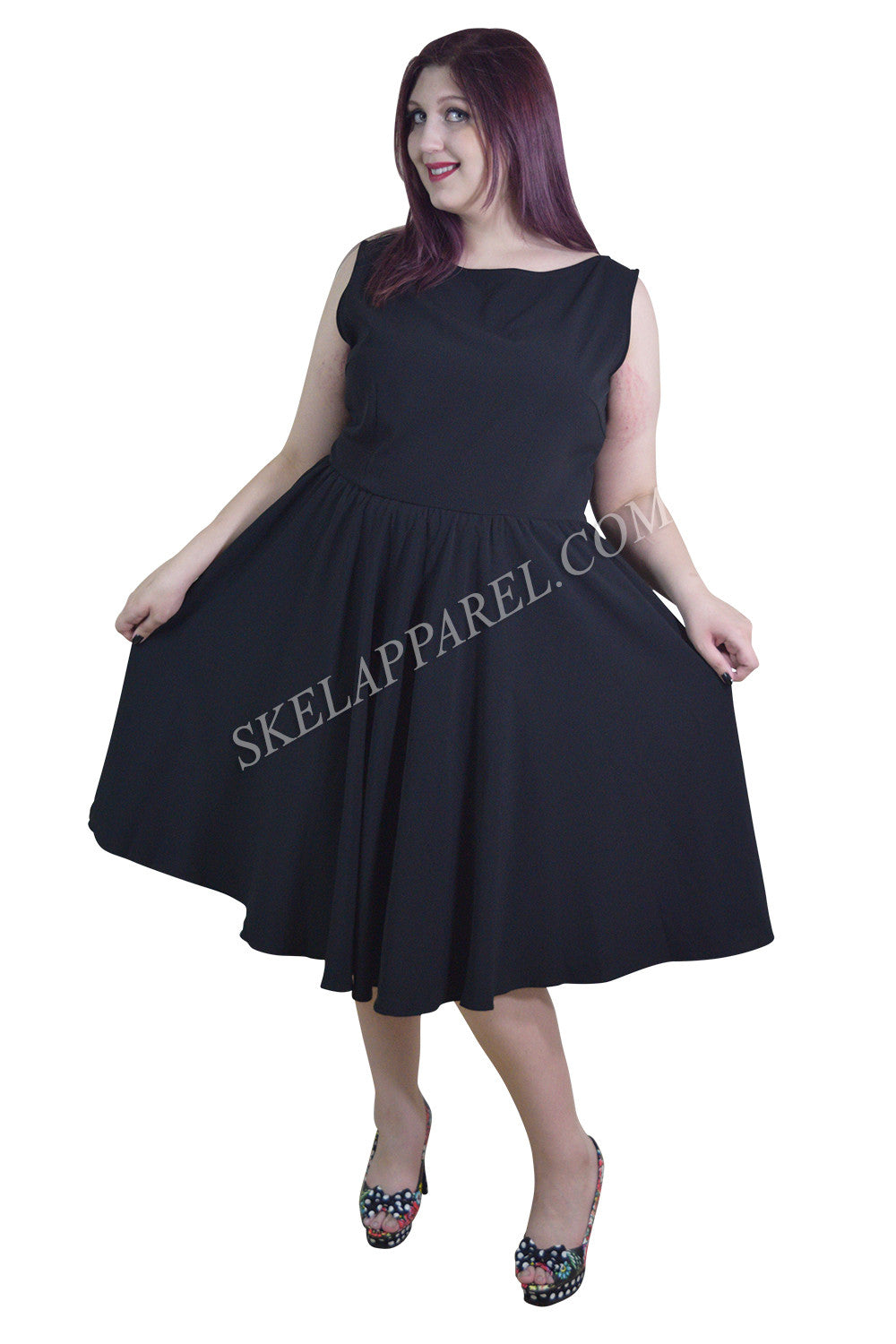 Plus 60's Vintage Design Black Sleeveless Flare Swing Party Dress 22 ( EU24) / Black Plus 60's Vintage Design Black Sleeveless Flare Swing Party Dress 22 ( EU24) / Black