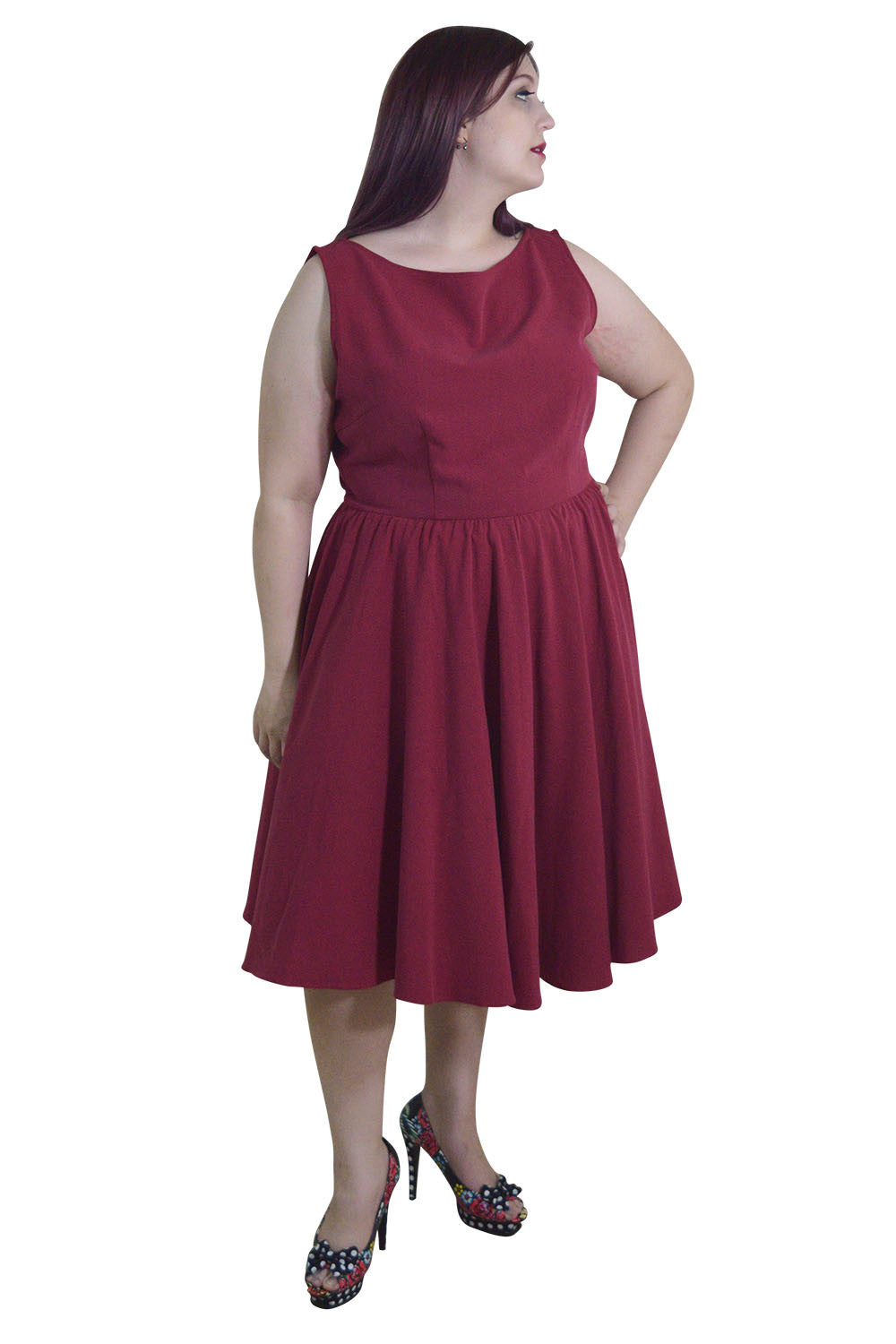 Dresses Plus 60's Vintage Design Red Sleeveless Flare Swing Party Dress