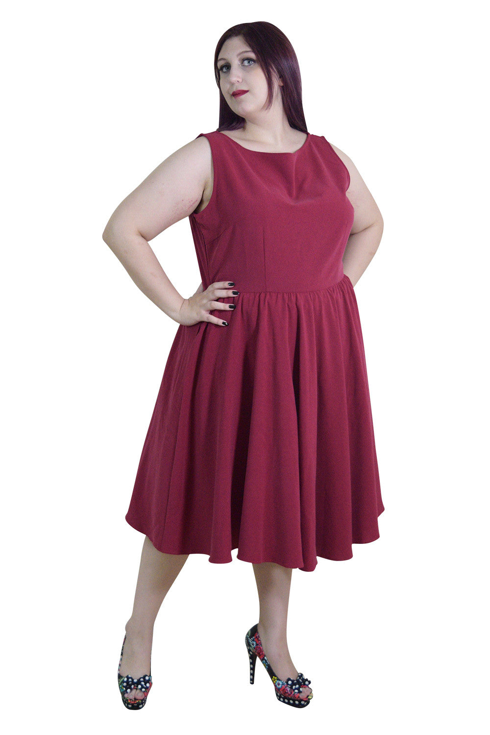 Plus 60's Vintage Design Red Sleeveless Flare Swing Party Dress 16 (EU18) / Red Plus 60's Vintage Design Red Sleeveless Flare Swing Party Dress 16 (EU18) / Red