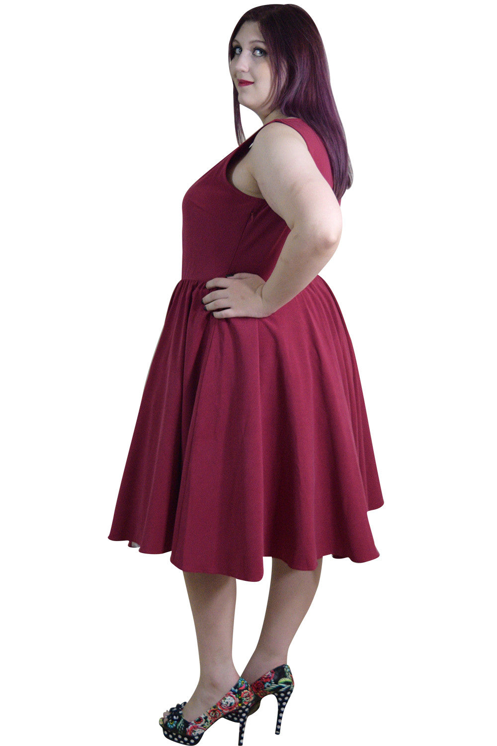 Plus 60's Vintage Design Red Sleeveless Flare Swing Party Dress 16 (EU18) / Red Plus 60's Vintage Design Red Sleeveless Flare Swing Party Dress 16 (EU18) / Red