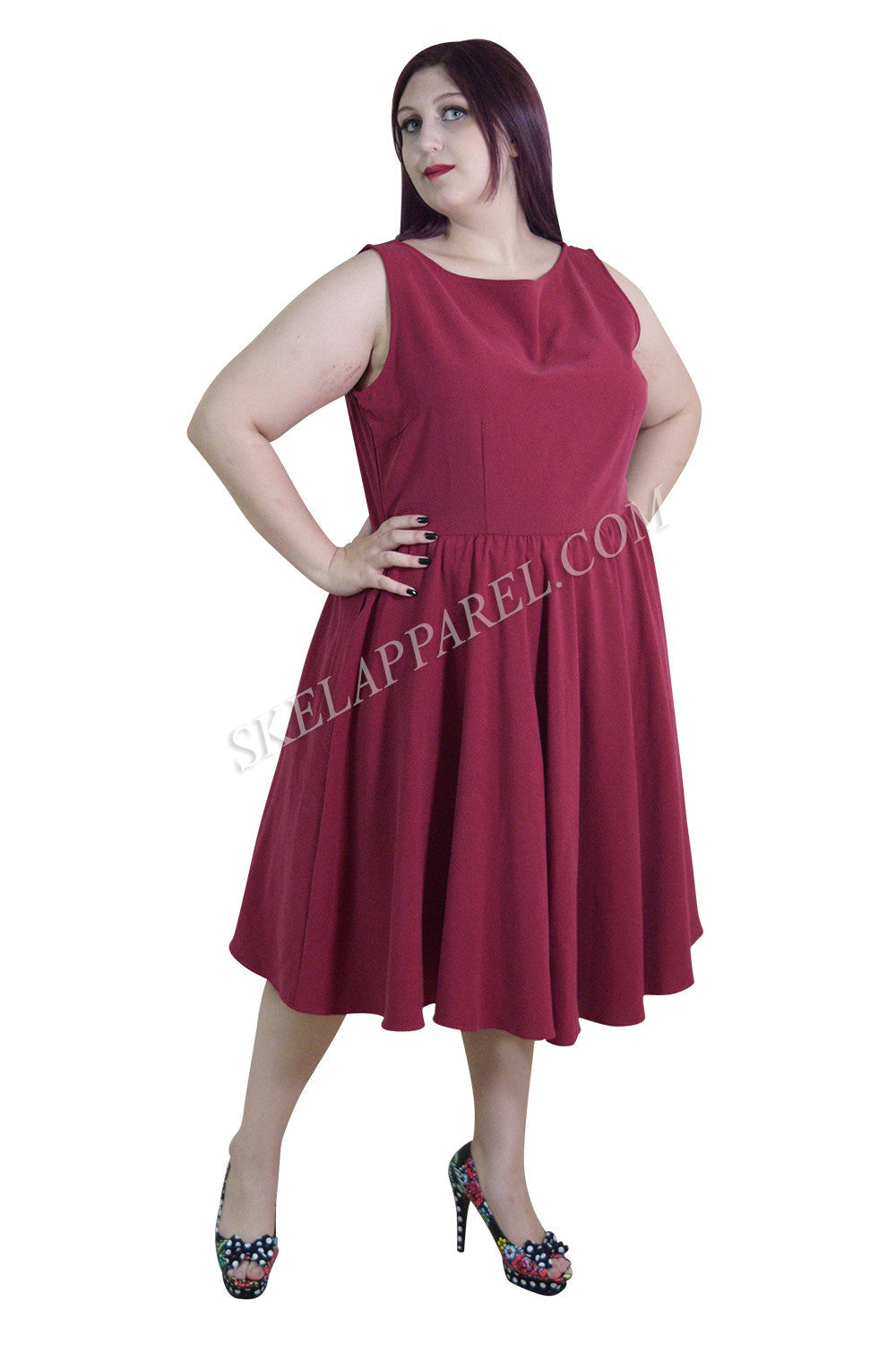 plus size vintage dresses cocktail and party 60's Design Red Sleeveless Flare Swing Dress 20 (EU22) / Red Florida Engagement Photos At neckline and armhole Size:13-14 yrs Formal New Arrivals
