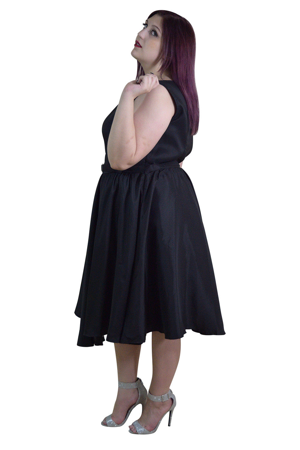 Dresses Plus Audrey Hepburn Style 60's Vintage Design Black Satin Flare Swing Party Dress