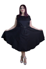Dresses Plus Audrey Hepburn Style 60's Vintage Design Black Satin Flare Swing Party Dress